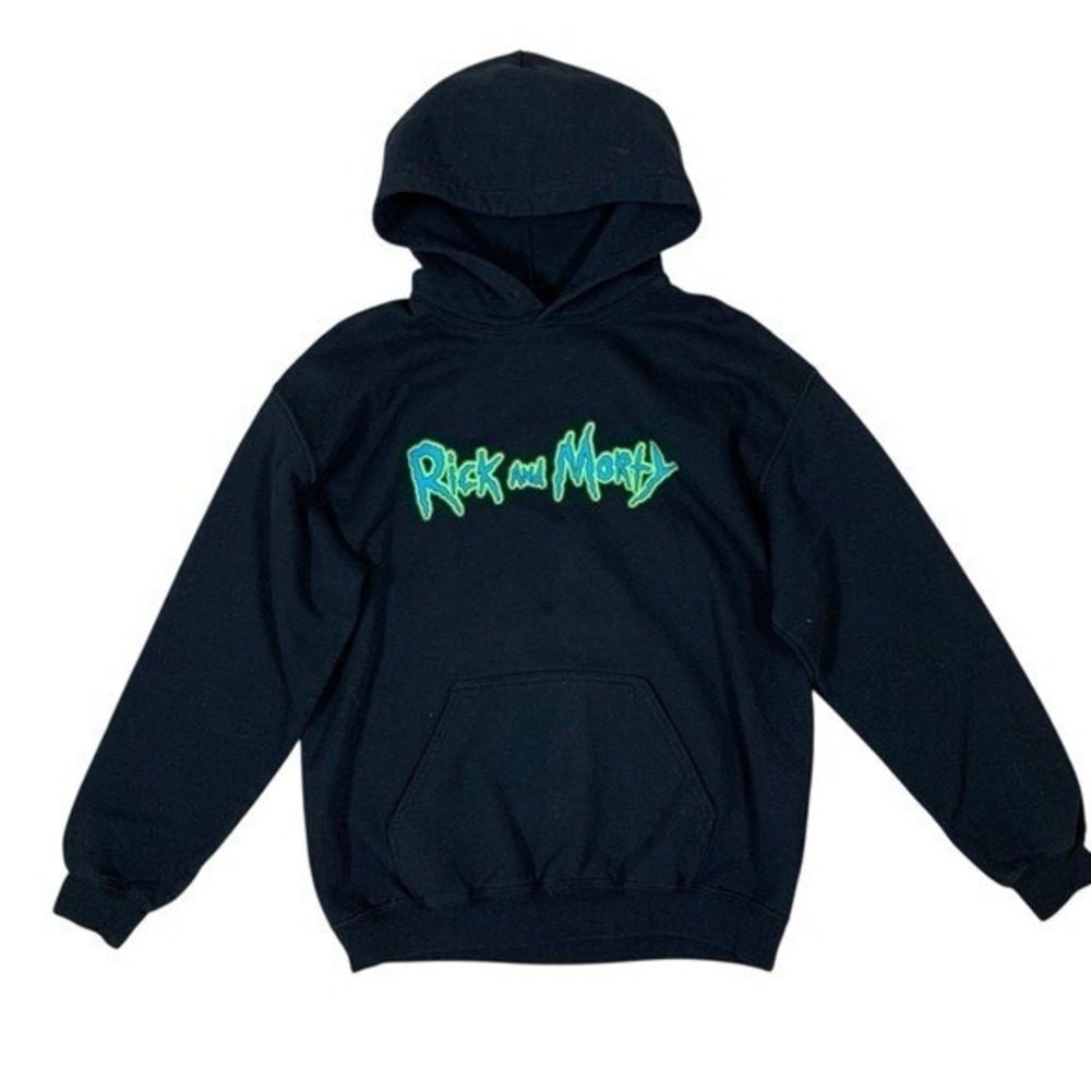 Rick And Morty Hoodie Black Graphic Cartoon Pullover Medium